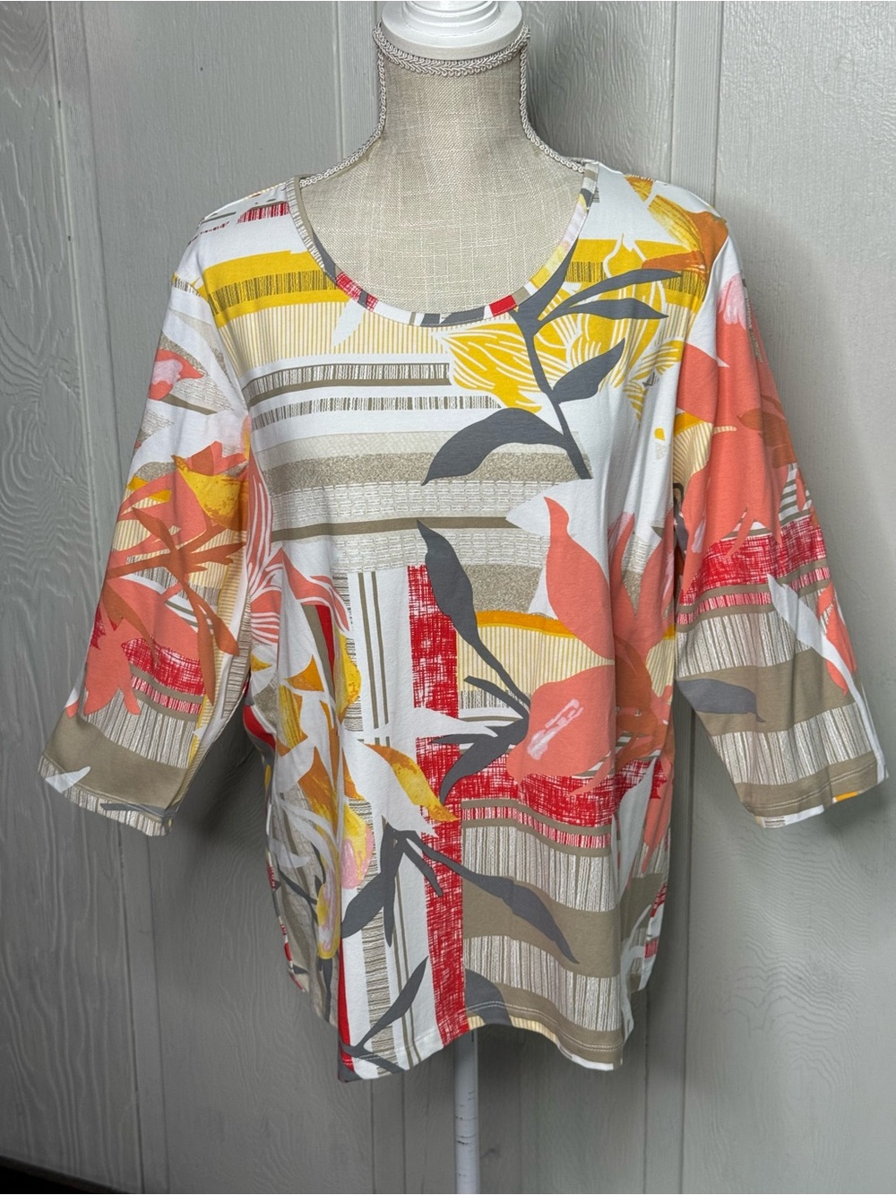 Christopher & Banks Multicolor Floral Stripe Scoop Neck Tunic